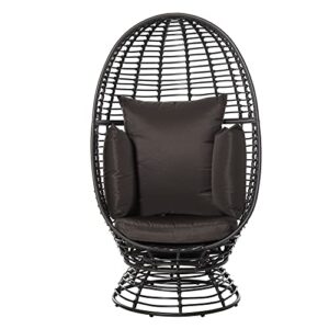 outsunny outdoor wicker egg chair with cushion, lounge chair rattan 360 degree round basket chair for backyard garden lawn indoor living room, brown