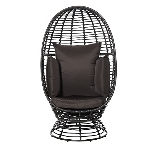 Outsunny Outdoor Wicker Egg Chair with Cushion, Lounge Chair Rattan 360 Degree Round Basket Chair for Backyard Garden Lawn Indoor Living Room, Brown