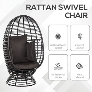 Outsunny Outdoor Wicker Egg Chair with Cushion, Lounge Chair Rattan 360 Degree Round Basket Chair for Backyard Garden Lawn Indoor Living Room, Brown