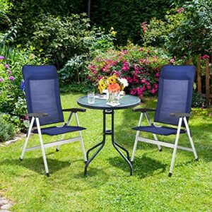 Tangkula Set of 2 Patio Folding Chairs, Portable Reclining Chairs with 7-Position Adjustable Back & Padded Headrest, Outdoor Indoor High Back Chaise Lounge Armchair for Poolside, Yard, Lawn, Navy