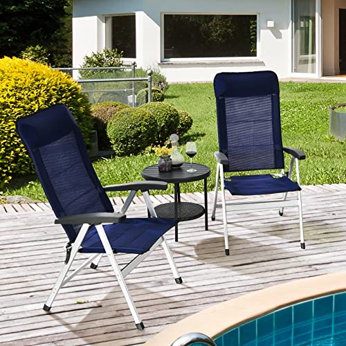 Tangkula Set of 2 Patio Folding Chairs, Portable Reclining Chairs with 7-Position Adjustable Back & Padded Headrest, Outdoor Indoor High Back Chaise Lounge Armchair for Poolside, Yard, Lawn, Navy