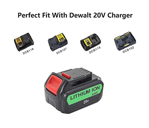 DEWQKI 2 Packs DCB206 DCB204 6.0Ah 20V Battery, Replace for Dewalt 20v Battery DCB200 DCB201 DCB203 DCB205 DCB207, Compatible with Dewalt 20V Max XR Cordless Tools