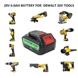 DEWQKI 2 Packs DCB206 DCB204 6.0Ah 20V Battery, Replace for Dewalt 20v Battery DCB200 DCB201 DCB203 DCB205 DCB207, Compatible with Dewalt 20V Max XR Cordless Tools