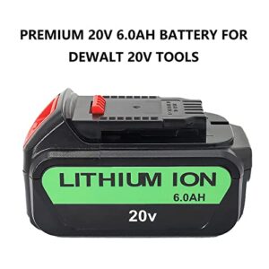 DEWQKI 2 Packs DCB206 DCB204 6.0Ah 20V Battery, Replace for Dewalt 20v Battery DCB200 DCB201 DCB203 DCB205 DCB207, Compatible with Dewalt 20V Max XR Cordless Tools