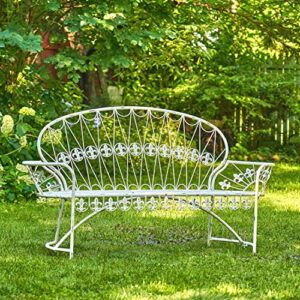 zaer ltd. 65″ long 3-person parisian garden bench with curved back paris 1968″ (antique white)