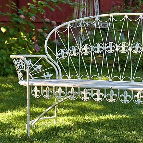 Zaer Ltd. 65" Long 3-Person Parisian Garden Bench with Curved Back Paris 1968" (Antique White)