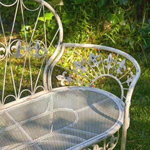 Zaer Ltd. 65" Long 3-Person Parisian Garden Bench with Curved Back Paris 1968" (Antique White)