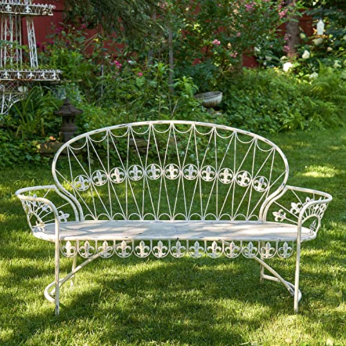 Zaer Ltd. 65" Long 3-Person Parisian Garden Bench with Curved Back Paris 1968" (Antique White)