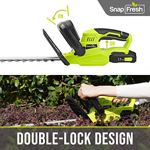 Cordless Hedge Trimmer - SnapFresh 20V Electric Hedge Trimmer 22" Dual-Action Blade, Grass Trimmer with 2.0Ah Battery and Charger, Bush Trimmer, Shrub Trimmer