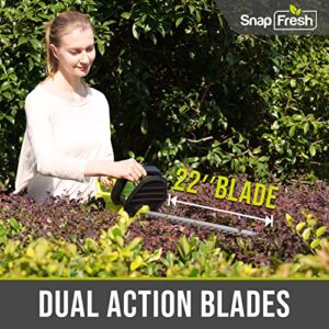 Cordless Hedge Trimmer - SnapFresh 20V Electric Hedge Trimmer 22" Dual-Action Blade, Grass Trimmer with 2.0Ah Battery and Charger, Bush Trimmer, Shrub Trimmer