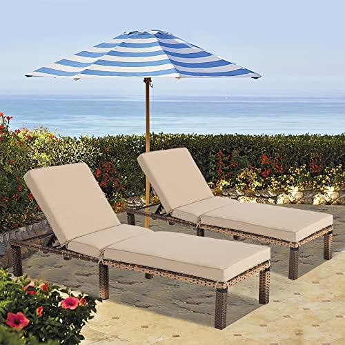 MAGIC UNION 2-Pack Outdoor Chairs Patio Adjustable Wicker Chaise Lounge with Cushions Patio Seating Beach Chairs Chaise Lounge Chairs for Outside Pool Patio Chair Lawn Chairs Set of 2