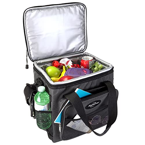 Koolatron Thermoelectric Iceless 12V Cooler Bag, 14 qt (13 L) Black/Gray Soft-Sided Portable Car Fridge w/DC Power Cord, Adjustable Shoulder Strap, Cord Storage, Travel Fishing Trucking Road Trip