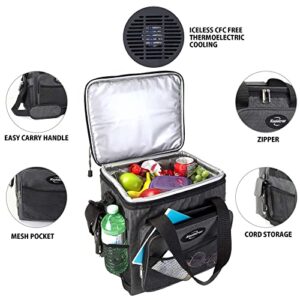 Koolatron Thermoelectric Iceless 12V Cooler Bag, 14 qt (13 L) Black/Gray Soft-Sided Portable Car Fridge w/DC Power Cord, Adjustable Shoulder Strap, Cord Storage, Travel Fishing Trucking Road Trip