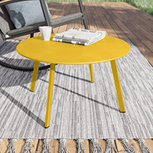 grand patio round outdoor coffee table, weather resistant metal large side table for balcony, porch, deck, poolsid, yellow