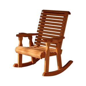 amish heavy duty 600 lb roll back pressure treated rocking chair with cupholders (cedar stain)