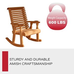 Amish Heavy Duty 600 Lb Roll Back Pressure Treated Rocking Chair with Cupholders (Cedar Stain)