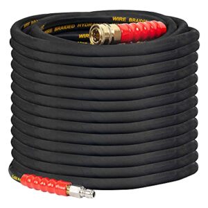 xiny tool 50ft pressure washer hose with 3/8″ quick connect, 4000 psi high tensile wire braided power washer hose for cars, swimming pool, floors