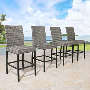 Patio Tree Outdoor Bar Stools Wicker Padded Patio Bar Chairs, Set of 4, 4 Packs (970246)