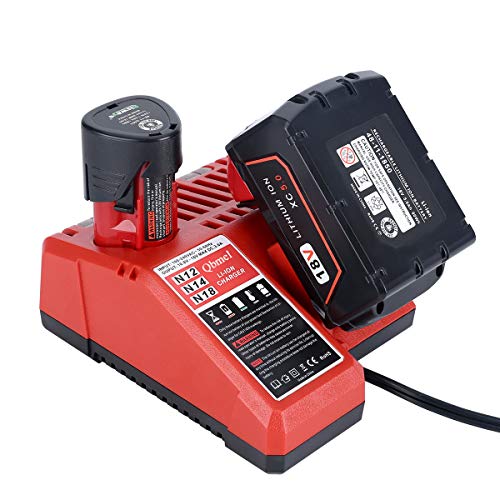 M12 & M18 Multi Voltage Lithium Ion Battery Charger for Milwaukee 48-59-1812 18V&12V Fuel Gauge XC Battery