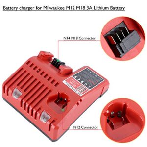 M12 & M18 Multi Voltage Lithium Ion Battery Charger for Milwaukee 48-59-1812 18V&12V Fuel Gauge XC Battery