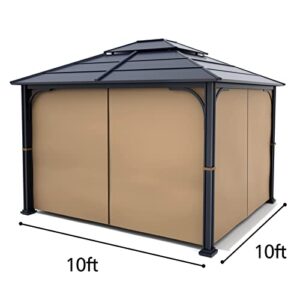 Wonwon Gazebo Universal Replacement Privacy Curtain Privacy Panel Canopy Side Wall with Zipper for 10' x 10' Outdoor Gazebo (Khaki)