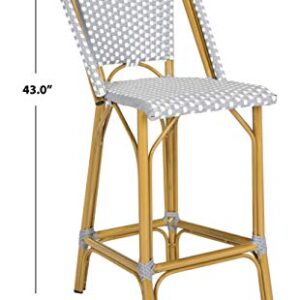 Safavieh PAT4019B Collection Gresley Grey and White Indoor/Outdoor Stacking French Bistro Counter Stool