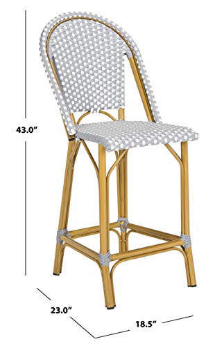 Safavieh PAT4019B Collection Gresley Grey and White Indoor/Outdoor Stacking French Bistro Counter Stool