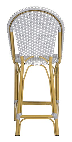 Safavieh PAT4019B Collection Gresley Grey and White Indoor/Outdoor Stacking French Bistro Counter Stool