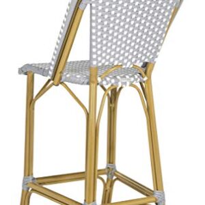 Safavieh PAT4019B Collection Gresley Grey and White Indoor/Outdoor Stacking French Bistro Counter Stool