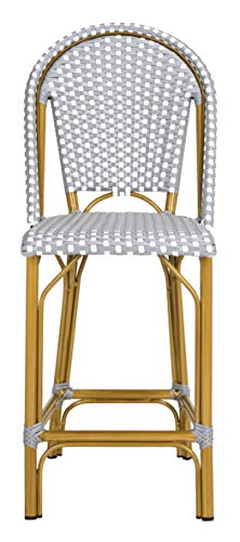 Safavieh PAT4019B Collection Gresley Grey and White Indoor/Outdoor Stacking French Bistro Counter Stool