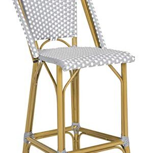 Safavieh PAT4019B Collection Gresley Grey and White Indoor/Outdoor Stacking French Bistro Counter Stool