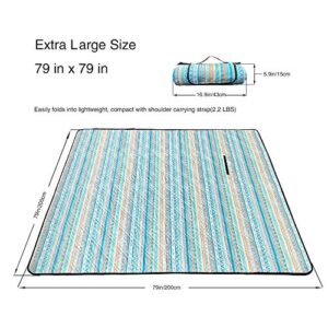 KuoSEN Picnic Blanket Beach Blanket Sandproof Waterproof 79''x79'' 3 Layers, Sandproof Beach Blanket, Picnic Blanket Waterproof Large Picnic Blanket Oversized Without Spikes (Bohemia)