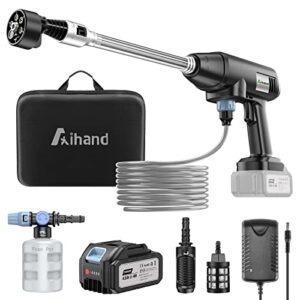 aihand cordless pressure washer, 652psi portable power cleaner with rechargeable 4.0ah battery 6-in-1 nozzle, handheld high-pressure car washer gun for home/floor cleaning & watering, charger included