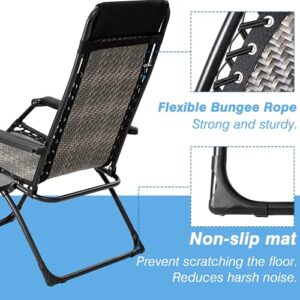 Crownland Outdoor Furniture PE Wicker Zero Gravity Lounge Folding Chair with Pillow and Cup Holder Patio Outdoor Reclining for Poolside Backyard Beach, 1 Pack, Grey