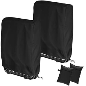 kovshuiwe outdoor zero gravity folding chair cover waterproof 2pcs, folding chair storage covers all weather, dustproof 420d oxford anti zero gravity chair cover with storage bag, black