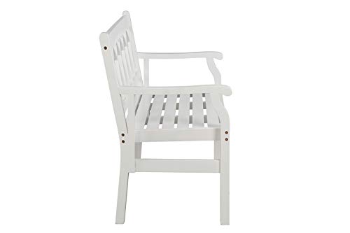 Pebble Lane Living All Weather Outdoor Exclusive Elegant Hardwood 2 Seater Park Bench with Arms and Back, 48" L x 24" W x 35.5" H, White