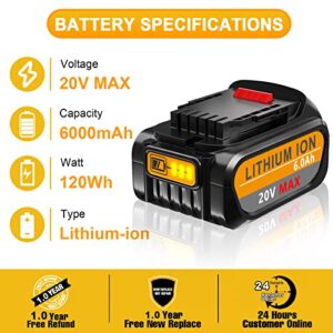 VANTTECH 2Pack DCB200 20V MAX 6.0Ah Battery Replacement for Dewalt 20V Battery DCB200 DCB180 DCB206 DCB206-2 DCB204 DCB204BT-2 DCB203 DCB201 DCD/DCF/DCG Series Cordless Power Tools