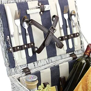 Picnic Basket for 2 Persons with Waterproof Blanket, Durable Wicker Picnic Hamper Set, Willow Picnic Basket Accessories Plates and Utensils, Perfect Wedding, Birthday Gift (Grey Washed)