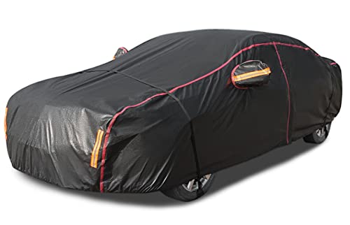 Car Cover Waterproof All Weather, 6 Layers Full Exterior Covers with Zipper Cotton, Mirror Pocket. Outdoor Car Cover UV Snow Rain Wind Dust All Weather Outdoor Protection for Sedan (173-183 inch)