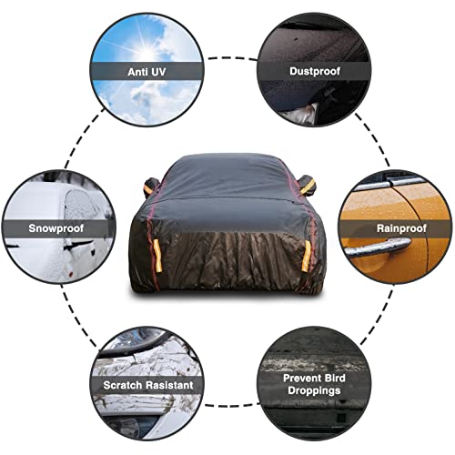 Car Cover Waterproof All Weather, 6 Layers Full Exterior Covers with Zipper Cotton, Mirror Pocket. Outdoor Car Cover UV Snow Rain Wind Dust All Weather Outdoor Protection for Sedan (173-183 inch)