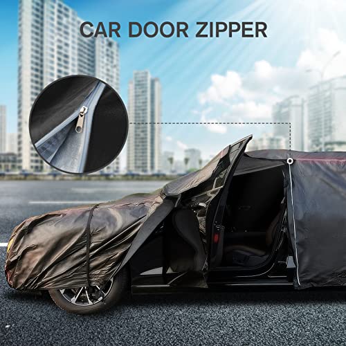 Car Cover Waterproof All Weather, 6 Layers Full Exterior Covers with Zipper Cotton, Mirror Pocket. Outdoor Car Cover UV Snow Rain Wind Dust All Weather Outdoor Protection for Sedan (173-183 inch)