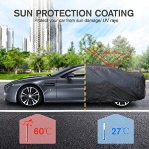 Car Cover Waterproof All Weather, 6 Layers Full Exterior Covers with Zipper Cotton, Mirror Pocket. Outdoor Car Cover UV Snow Rain Wind Dust All Weather Outdoor Protection for Sedan (173-183 inch)