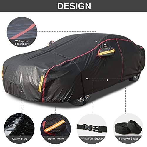 Car Cover Waterproof All Weather, 6 Layers Full Exterior Covers with Zipper Cotton, Mirror Pocket. Outdoor Car Cover UV Snow Rain Wind Dust All Weather Outdoor Protection for Sedan (173-183 inch)