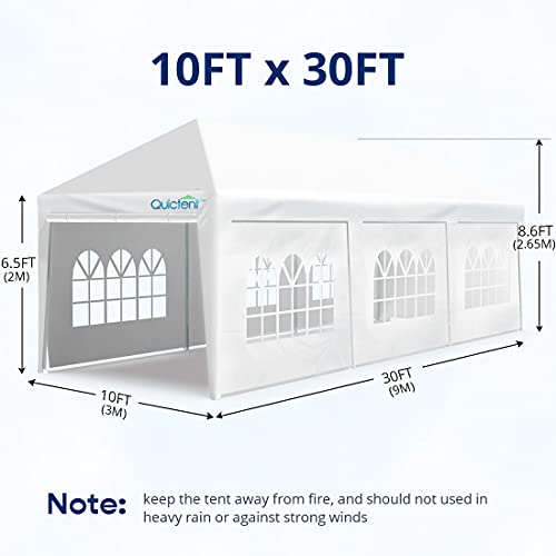 Quictent 10' x 30' Party Tent Gazebo Wedding Canopy BBQ Shelter Pavilion with Removable Sidewalls & Elegant Church