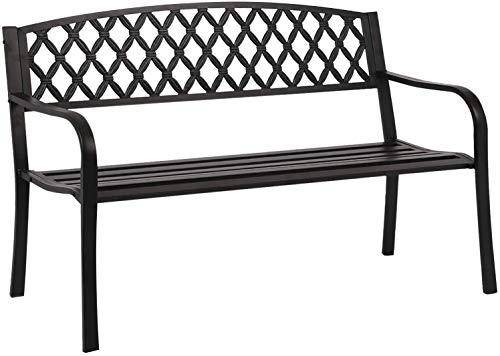 HGS 50-Inch Park Bench Garden Bench Outdoor Patio Metal Benches Clearance Yard Porch Bench Chair with Steel Frame, Outdoor Bench Furniture for Backyard Entryway Deck Lawn, Black