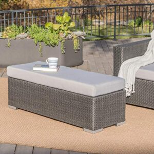 Christopher Knight Home Santa Rosa Outdoor Wicker Bench with Water Resistant Cushion, Grey / Silver