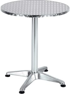 btexpert silver indoor outdoor 23.75″ round restaurant table for patio stainless steel aluminum furniture with base, 23.75inch x 27.7″ height-one