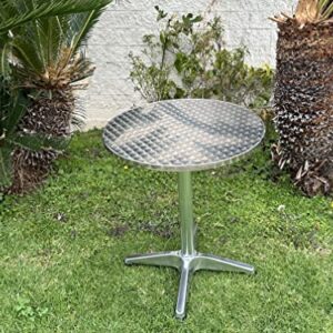 BTEXPERT Silver Indoor Outdoor 23.75" Round Restaurant Table for Patio Stainless Steel Aluminum Furniture with Base, 23.75Inch X 27.7" Height-One