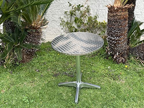 BTEXPERT Silver Indoor Outdoor 23.75" Round Restaurant Table for Patio Stainless Steel Aluminum Furniture with Base, 23.75Inch X 27.7" Height-One