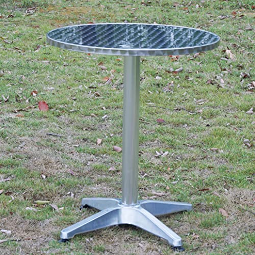 BTEXPERT Silver Indoor Outdoor 23.75" Round Restaurant Table for Patio Stainless Steel Aluminum Furniture with Base, 23.75Inch X 27.7" Height-One